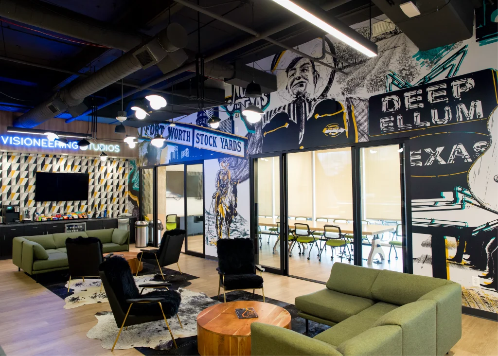 post-COVID office spaces | enviropop provided graphics for visioneering studios - photo featuring westlake studio of visioneering studios
